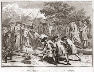 Les assistants jettent de la terre sur le corps pendant les funérailles (funérailles juives) Gravure de « Illustration des cérémonies et coutumes religieuses de tous les peuples du monde » par Bernard Picart (1723-1743) - Bernard Picart