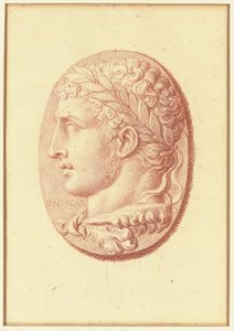 Une des quatre études après camées, trois avec des portraits de profil classiques et une avec un relief fragmentaire de Cupidon et deux lions tirant un char - Bernard Picart