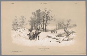 Famille ramassant du bois dans la neige - Bernard Romain Julien