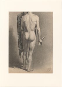 Homme nu avec épée et bouclier, vu de dos
