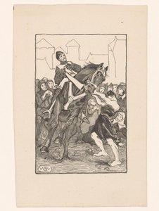 Homme tenant un cheval sauvage sur une place animée - Bernard Willem Wierink