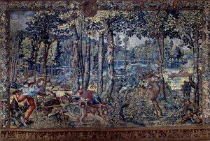 Chasse de Maximilien dite Belles chasses de Guise : Août, la Vierge, La chasse au cerf, les écloseries. Tapisserie de Bernard van Orley