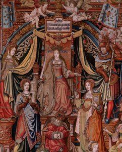 Tapisserie flamande. Série Les Honneurs. La Justice (La Justicia, Los Honores). Neuvième tapisserie de la série. Modèle Dessinateurs du cercle de Bernard van Orley et Jan Gossaert (Mabuse). Manufacture Pieter van Aelst, Bruxelles. Vers 1550. Tissu Or, arge