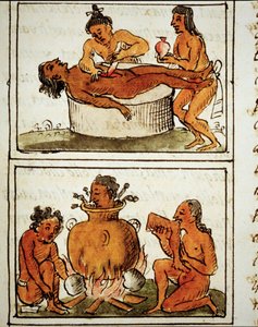 Sacrifice humain et cannibalisme des Aztèques. Manuscrit de Bernardino Sahagun