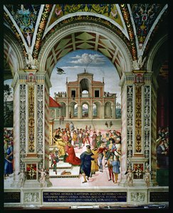Énée Silvius Piccolomini (1405-64) couronné poète lauréat par Frédéric III (1415-93) en 1442 - Bernardino di Betto Pinturicchio