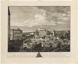 Les ruines de la banlieue de Pirnaischer avec le Palais Fürstenhof
