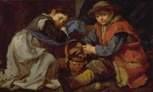 Une fille et un garçon avec un brasero