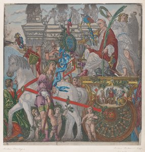 Feuille 9 : Jules César dans son char tiré par des chevaux, de Le Triomphe de Jules César - Bernardo Malpizzi