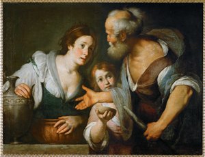 Le prophète Elisée et la veuve de Sarepta ... (huile sur toile) - Bernardo Strozzi
