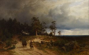 Paysage en Finlande orientale avec des cosaques montés