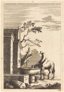 Cheval et cavalier à une fontaine - Bernhard Zaech after Jonas Umbach