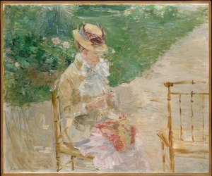 Jeune femme tricotant. Vers 1883