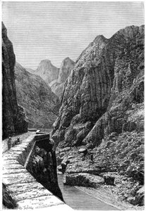 Vue prise sur la route de caravane Shabet el Akra, Algérie, vers 1890