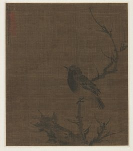 Oiseau endormi sur une branche de prunus, 1400s - Bian Wenjin