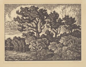 Saule et peuplier, vers 1931 (linogravure) - Birger Sandzen