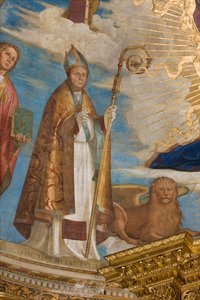 Abside, Catino Abside, Boccaccio Boccaccino, Pantocrator parmi les Saints Marcellin, Imerio, Omobono, Pierre Exorciste, (détail) Saint Imerio
