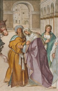 Nef centrale, Première travée nord, Rencontre de Saint Joachim et Sainte Anne à la Porta Aurea, Boccaccio Boccaccino 1514-15, (détail)