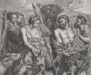 Diane revenant de la chasse, accompagnée de chiens et de ses nymphes à gauche, deux satyres..., vers 1640-59