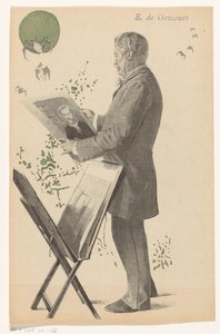 Edmond de Goncourt regardant une gravure, à côté de lui un support de gravure