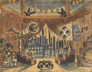 Angleterre. Décor de scène pour la pièce de théâtre La puce par E. Zamyatin
