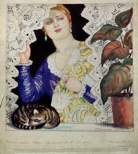 Une femme russe à sa fenêtre - Boris Mikhailovich Kustodiev