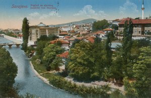 Sarajevo - vue vers le nord de la ville. Carte postale envoyée en 1913.