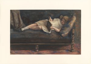 Fille lisant, allongée sur un banc - Bramine Hubrecht