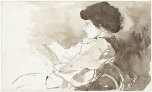 Femme lisant, de profil
