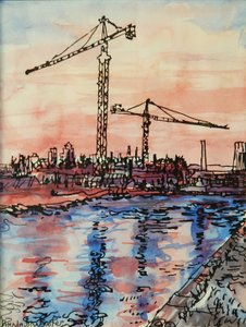 Soirée sur le canal avec grues