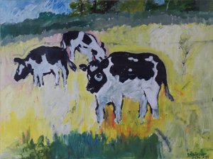 Jeunes bœufs dans un pré, 1982