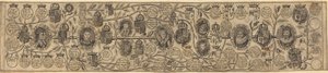 Arbre généalogique avec portraits de Henri VII, Henri VIII, Élisabeth, Jacques et Charles - British 17th Century