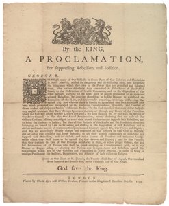 Une proclamation pour réprimer la rébellion..., 23 août 1775 - British School