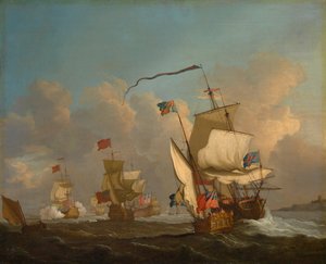 Un yacht royal avec une flotte se mettant en route par une brise, vers 1720 - British School