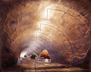 Révolution industrielle : tunnel ferroviaire sur la ligne Manchester - Liverpool. Planche tirée de « Liverpool and Manchester Railway », Londres 1832.