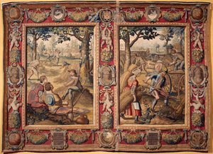 Juillet et août : "travaux agricoles et moissons" Tapisserie des manufactures de Mortlake. XVIIe siècle Gênes, Musei di Strada Nuova - British School