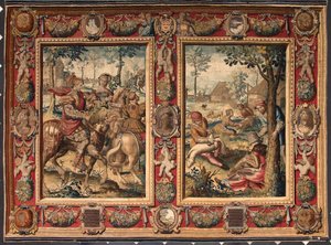 Mois de mai et juin : chasse et tonte des moutons. Tapisserie des manufactures de Mortlake. 17ème siècle Gênes, Musei di Strada Nuova - British School