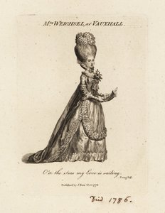 Mme Frederica Weichsel chantant aux jardins de Vauxhall, fin du XVIIIe siècle
