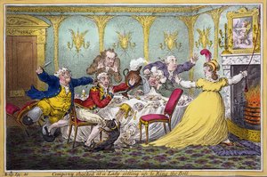 Compagnie choquée par une dame se levant pour sonner la cloche, pub. H. Humphrey, Londres, 1804