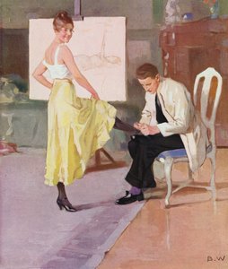 Artiste admirant le pied de son modèle (lithographie couleur)