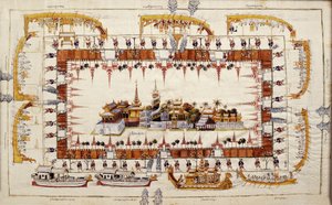 Tissu avec vue du Palais de Mandalay - Burmese School