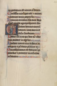Initiale C : Trois ecclésiastiques chantant à partir d