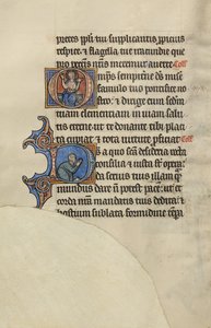 Initiale O : Christ trônant les mains levées ; Initiale D : Un homme semi-prostern en prière - Bute Master