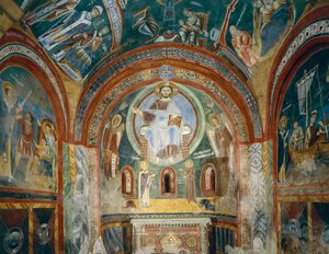 Chapelle de Saint Eldrad et Saint Nicolas avec fresques romanes de style byzantin, Fin XIe siècle, Abbaye de Novalesa, Piémont, Italie