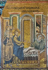 Jésus guérissant la belle-mère de Simon de la fièvre, mosaïque byzantine, Épisodes de la vie du Christ, XII-XIII siècles