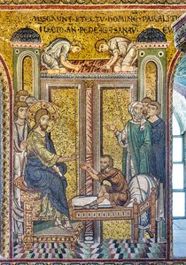 Jésus guérissant le paralytique, mosaïque byzantine, Épisodes de la vie du Christ, XII-XIII siècles