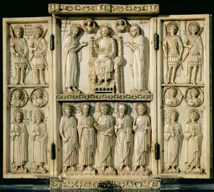 Le Triptyque Harbaville représentant le Christ en majesté avec la Vierge et Saint Jean-Baptiste, autres panneaux représentant des saints, de Constantinople