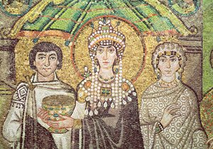 Impératrice Théodora avec sa cour de deux ministres et sept femmes, c.547 après J.-C. (détail)