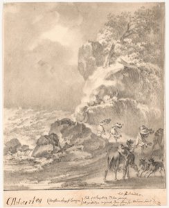 Côte rocheuse avec des figures dans la tempête - C.A. Lorentzen