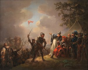 La légende du drapeau danois (le Dannebrog) tombant du ciel pendant la bataille de Lyndanise (Tallin) en Estonie en 1219 - C.A. Lorentzen