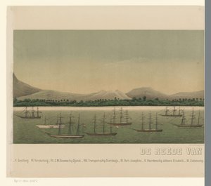 Vue sur la côte de Grand-Aceh, avec la flotte de la première expédition d